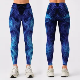 Blue Smoke Waves Ombre Nightlife Athletic Style For Yoga Gym Festival Outfit Looks Leggings