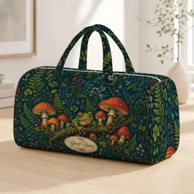 Enchanted Woodland Tree Frog With Amanita Mushrooms For Cottagecore Travel Lovers Quilted Weekend Bag