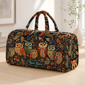 Colorful Folk Art Owls With Autumn Vines For Fall Travel And Boutique Style Lovers Quilted Weekend Bag