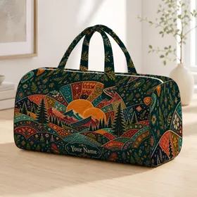 Bohemian Festival Mountain Sunset Patchwork Travel Decor For Road Trip Getaways Fans Quilted Weekend Bag