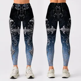 Gothic Cross Silver Filigree Frost Blue Gradient For Dark Winter Streetwear Women Leggings