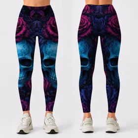 Turquoise Skull And Midnight Roses For Gothic Romance Festival Nights Alternative Women Leggings