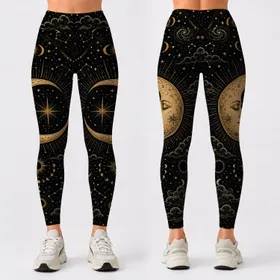 Celestial Crescent Moon Stars Boho Night Sky Lounge Yoga Sleepwear Gift For Women Leggings