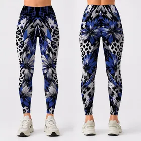 Cobalt Leopard Graffiti Abstraction For Gym, Yoga, Running, And Streetwear Style Leggings
