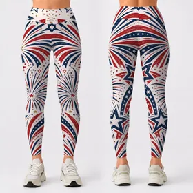 Patriotic Fireworks And Stars Americana Fourth Of July Celebration Outfit For Women Leggings