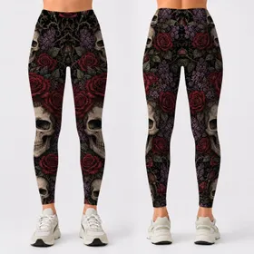 Dark Gothic Skull Roses And Lilacs For Romantic Alternative Evening Wardrobe Look Leggings