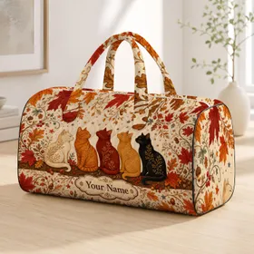 Elegant Autumn Cats With Maple Leaves Acorns And Vines For Fall Travel Pet Lover Gifts Quilted Weekend Bag