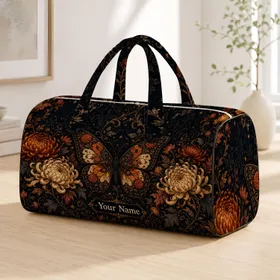 Gothic Butterfly Chrysanthemum Dark Floral Name Plaque For Autumn Holidays Women Quilted Weekend Bag