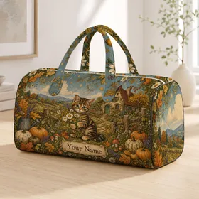 Tabby Kitten Autumn Cottage Garden With Daisies For Cozy Fall Travel And Cat Lovers Quilted Weekend Bag
