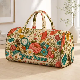 Retro Hair Salon Florals And Beauty Tools For Girly Overnight Trips And Stylist Gifts Quilted Weekend Bag