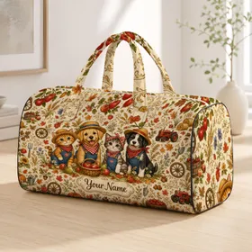 Vintage Farm Kittens And Puppies Harvest Countryside Name Gift For Fall Travel Lovers Quilted Weekend Bag