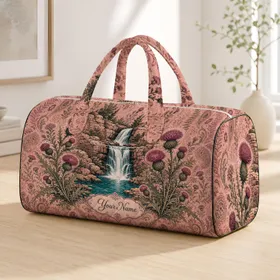 Canyon Waterfall Thistle Florals On Blush For Boho Travel Escapes And Getaways For Her Quilted Weekend Bag