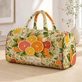 Mixed Citrus Slices With Green Leaves For Boho Beach Holidays And Summer Getaways Quilted Weekend Bag