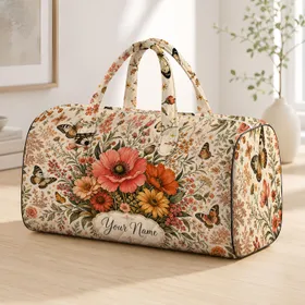 Vintage Botanical Wildflowers And Butterflies For Boho Getaways And Nature Lovers Quilted Weekend Bag
