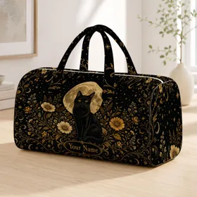 Black Cat Full Moon Gothic Floral Celestial Travel Gift For Halloween Witchy Women Quilted Weekend Bag