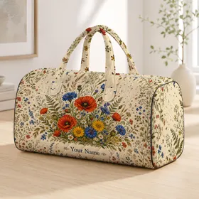 Rustic Red Poppy Blue Cornflower Meadow Florals For Countryside Holiday Travel Style Quilted Weekend Bag