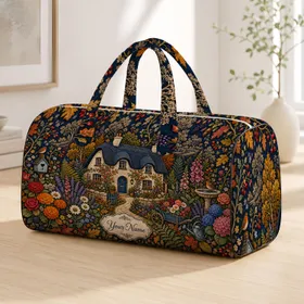 English Cottage Garden Autumn Woodland Folk Art Floral Holiday Travel Gift For Her Quilted Weekend Bag