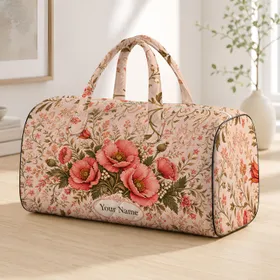 Coral Poppy Blush Floral Travel Accessory Elegant Autumn Garden Holiday Gift For Her Quilted Weekend Bag