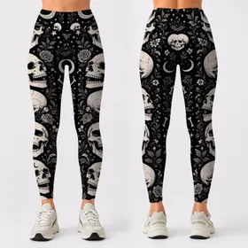 Gothic Skull Moon And Bat Motifs For Summer Night Occult Streetwear Looks For Women Leggings