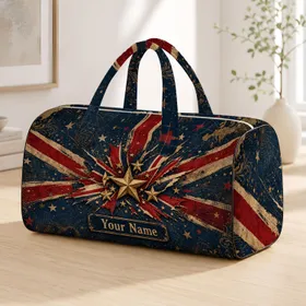 Vintage British Flag Stars Crest With Distressed Navy Travel Style For Patriotic Trips Quilted Weekend Bag
