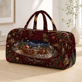 Santa Sleigh And Reindeer Christmas Village Scene For Holiday Travel Lovers And Families Quilted Weekend Bag
