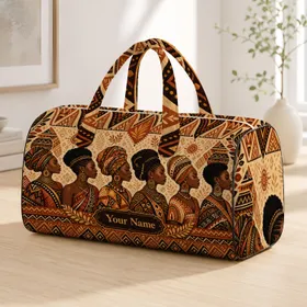 African Heritage Women Portraits In Earth Tones For Travel And Cultural Events Art Lovers Quilted Weekend Bag
