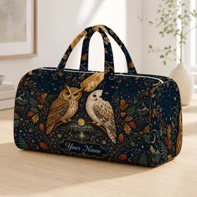 Nocturnal Woodland Owls With Autumn Moon And Stars For Travel Getaways And Owl Lovers Quilted Weekend Bag