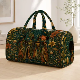 African Botanical Fashion Women With Gold Teal Art Deco Style For Travel Getaways Quilted Weekend Bag