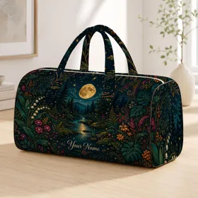 Moonlit Bohemian Forest With Name For Travel Camping Gym Vacation And Outdoor Style Quilted Weekend Bag