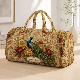 Blue Peacock With Vintage Florals And Damask For Elegant Holiday Travel Gifts For Women Quilted Weekend Bag