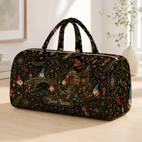 Boho Woodland Gnome Village At Twilight For Cozy Travel Getaways And Cottagecore Fans Quilted Weekend Bag