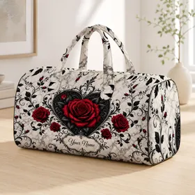 Gothic Black Heart With Red Roses On Marble For Romantic Travel And Bridal Getaways Quilted Weekend Bag