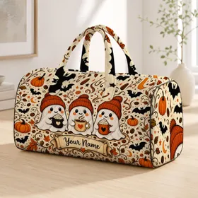 Cozy Halloween Coffee Ghosts And Bats For Autumn Travel Gifts And Spooky Season Fans Quilted Weekend Bag