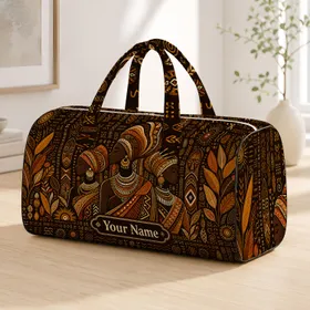 African Heritage Women Silhouettes And Mudcloth Motifs For Travel Gifts For Her Name Quilted Weekend Bag