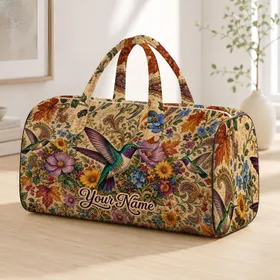 Retro Hummingbird Wildflowers And Autumn Vines Thanksgiving Travel Gift For Nature Lovers Quilted Weekend Bag