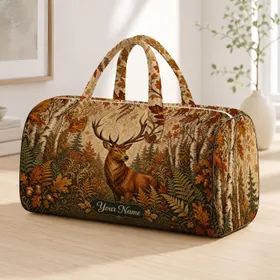 Majestic Stag Deer With Ferns And Autumn Leaves For Rustic Fall Travel Style For Women Quilted Weekend Bag