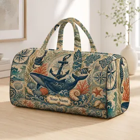 Vintage Nautical Whale Anchor Coastal Collage For Seaside Travel And Cruise Style Quilted Weekend Bag