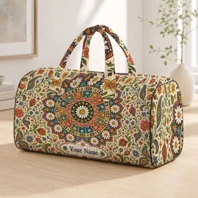 Bohemian Garden Mandala With Daisies And Vines For Artsy Getaways Travel Style Women Quilted Weekend Bag