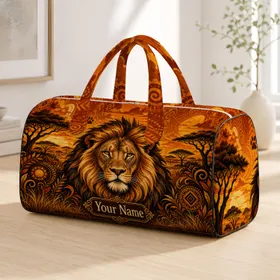 Majestic African Lion Sunset Safari Style Overnight Travel Gift For Wildlife Lovers Quilted Weekend Bag