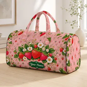 Strawberry Floral Blush Pink Diamond Lattice Overnight Travel Style With Name Accent Quilted Weekend Bag