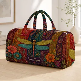 Bohemian Dragonfly Garden Jewel Tone Travel Style For Beach Vacations And Getaways Quilted Weekend Bag