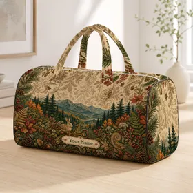 Vintage Mountain Lodge Forest Valley With Hare And Autumn Berries For Fall Travel Quilted Weekend Bag