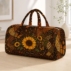 Autumn Sunflower Butterfly Heritage Mosaic For Fall Travel Work Commute Shopping Women Quilted Weekend Bag