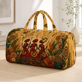 African Heritage Women In Red Dresses With Headscarves For Travel And Work Style Quilted Weekend Bag