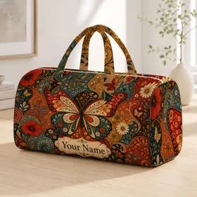 Bohemian Butterfly Mosaic Florals For Retro Autumn Travel And Festival Style Lovers Quilted Weekend Bag