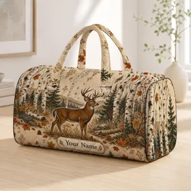Nordic Birch Forest Stag With Folk Woodland Motifs For Autumn Travel Nature Fans Quilted Weekend Bag