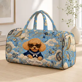 Toy Poodle In Sunglasses On Blue Clouds Chic Travel Pet Lover Gift For Women And Girls Quilted Weekend Bag