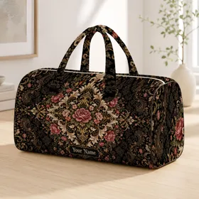 Gothic Baroque Floral Medallion On Black Damask For Vintage Travel Gifts For Her Quilted Weekend Bag