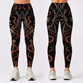 Gothic Winged Skeleton With Molten Lightning For Dark Fantasy Gym Style Alternative Women Leggings
