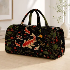Japanese Koi Pond Night Scene With Lotus Leaves For Asian Art Travel Lovers Gift Quilted Weekend Bag